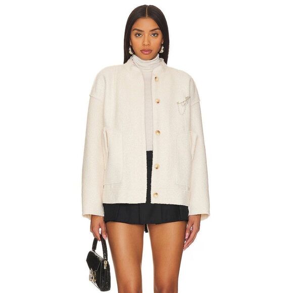 Free People Jackets & Blazers - Free People Women's Willow Bomber Jacket Boucle Oversized Coat Ivory Size S NWT